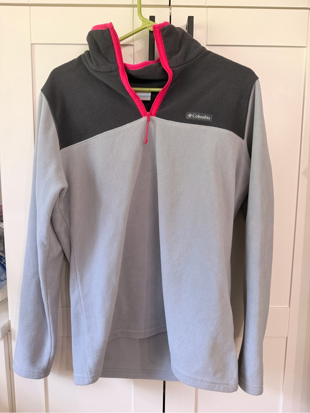 Female Columbia Light Gray and Black Quarter-Zip Fleece with Pink Trim